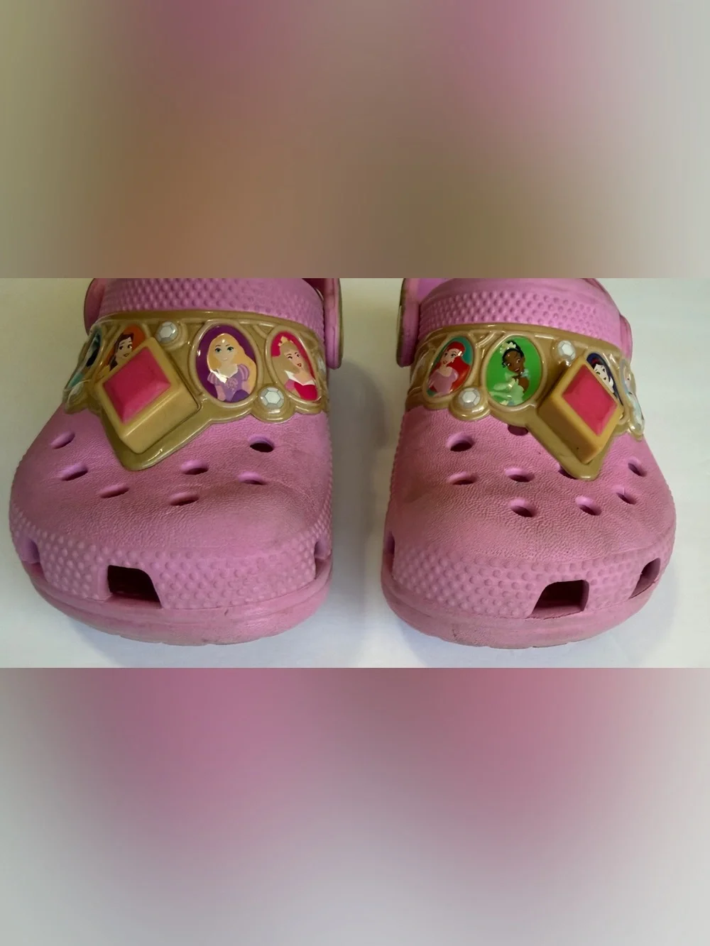 Disney Princess Light Up Crocs Pink Gold Girls Kids C9 Working Lights